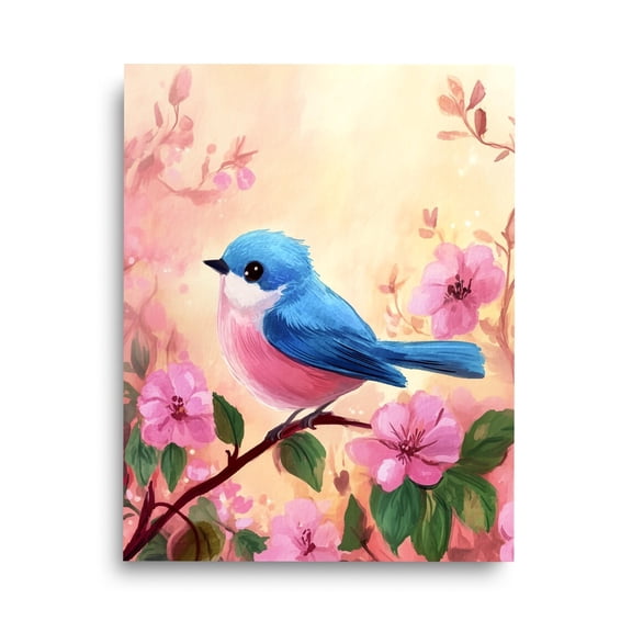 Bluebird Print, Cherry Blossom Bird Wall Art, Japanese Spring Poster, Animal Nursery Decor, Bird Lover , Nature Artwork Home Decor #3727, Unframed Poster Size 8x12