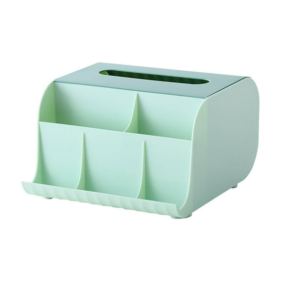 Tissue Box Cover Holder- Square Multifunction Nightstand Organizer Tissue Storage Box for Bedroom,Bathroom,Office; Compartments Hold Remote Controls