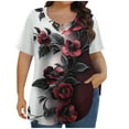 thumbnail image 2 of Women Tops under $5! Cagogo Women Plus Size T Shirts Summer Trendy V Neck Short Sleeve Floral/Gradient Color/Strped Tunic Tops Dressy Loose Criss Cross Fashion Tee Shirts Outfits, 2 of 6