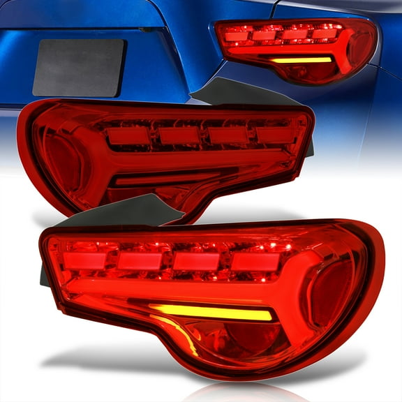 AJP Distributors Red Lens Chrome Housing Sequential White Tube LED Signal Tail Lights Brake Stop Lamps Pair Compatible/Replacement For Subaru BRZ Toyota 86 FRS 2013 2014 2015 2016 2017 2018 2019 2020