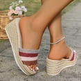 thumbnail image 3 of Platform Wedge Sandals for Women Summer Open Toe Espadrilles Color Block Braided Band Fashionable Slip on Slides Beige Size 8.5, 3 of 7