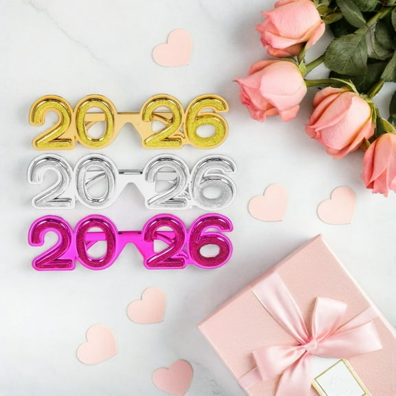 Homoyoyo 3-Pack Glitter Eyeglasses in Assorted Colors for 2026 New Year Party Supplies and Celebration Accessories