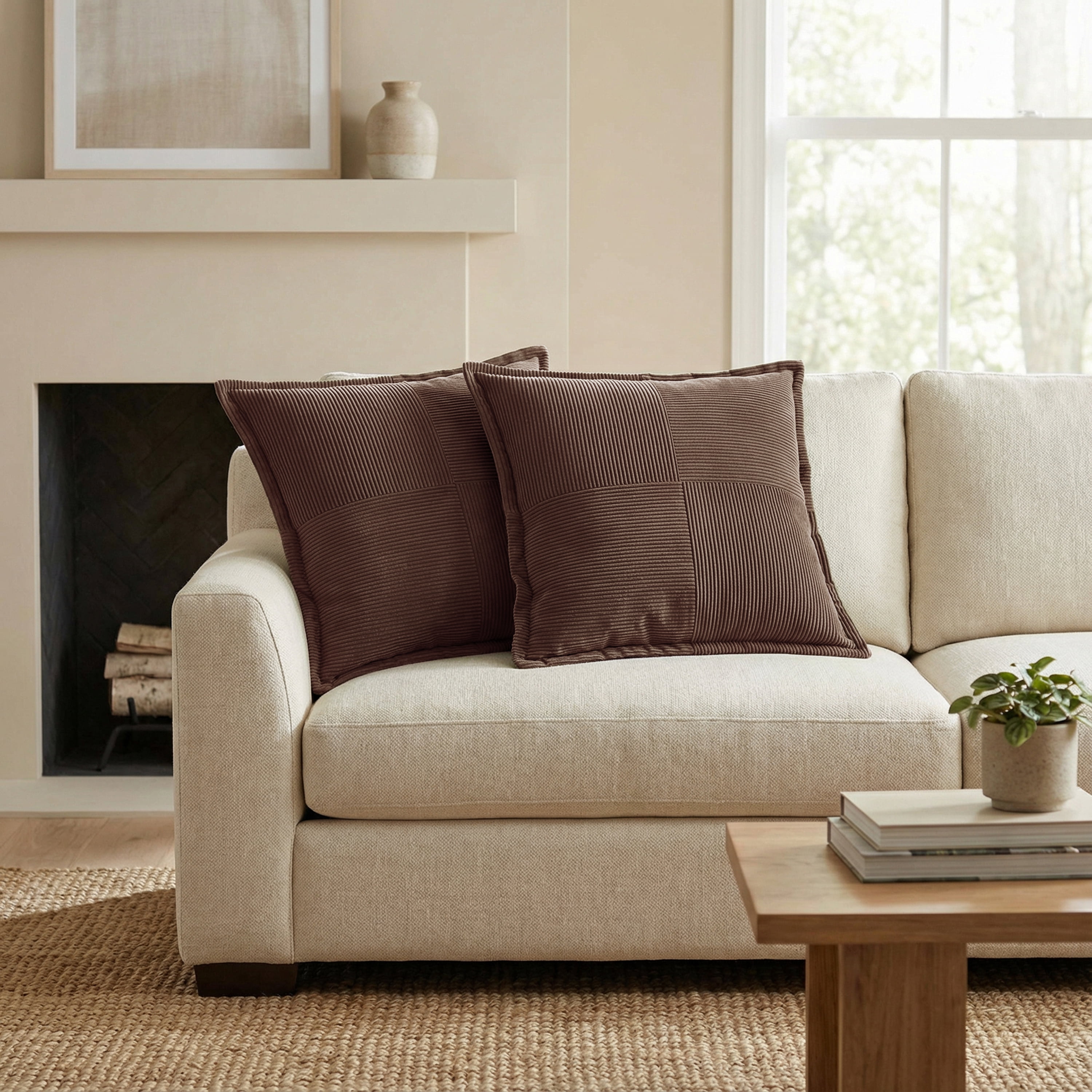 Mainstays Corduroy Velvet Throw Pillow Covers, 22" x 22", Brown, Covers Only, 2‑Pack
