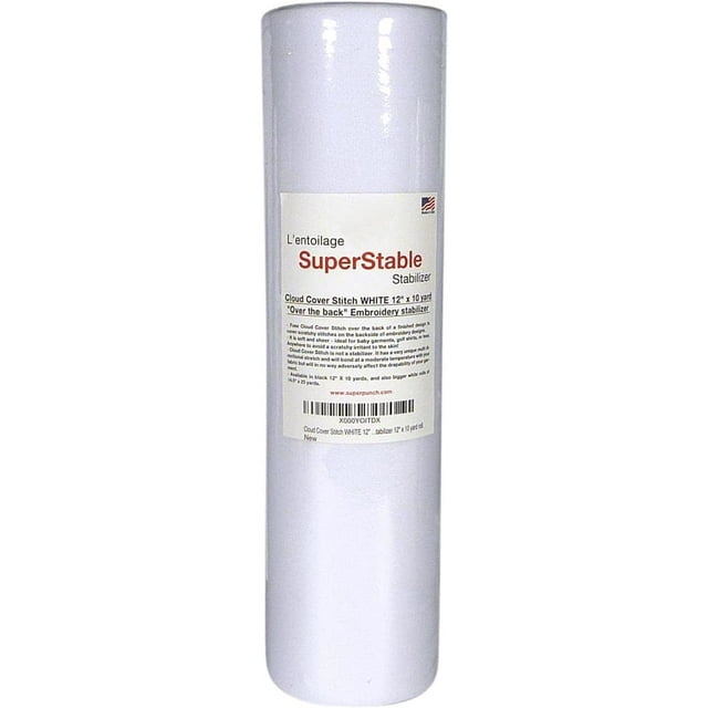 Cloud Cover Stitch White 12 inch x 10 Yard Roll. "Over the back" SuperStable Embroidery Stabilizer Backing