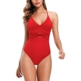 thumbnail image 1 of Traje de baño de una pieza con nudo cruzado y espalda cruzada para mujer Rojo - F CH Rojo - F CH Xishao ropa, 1 of 2