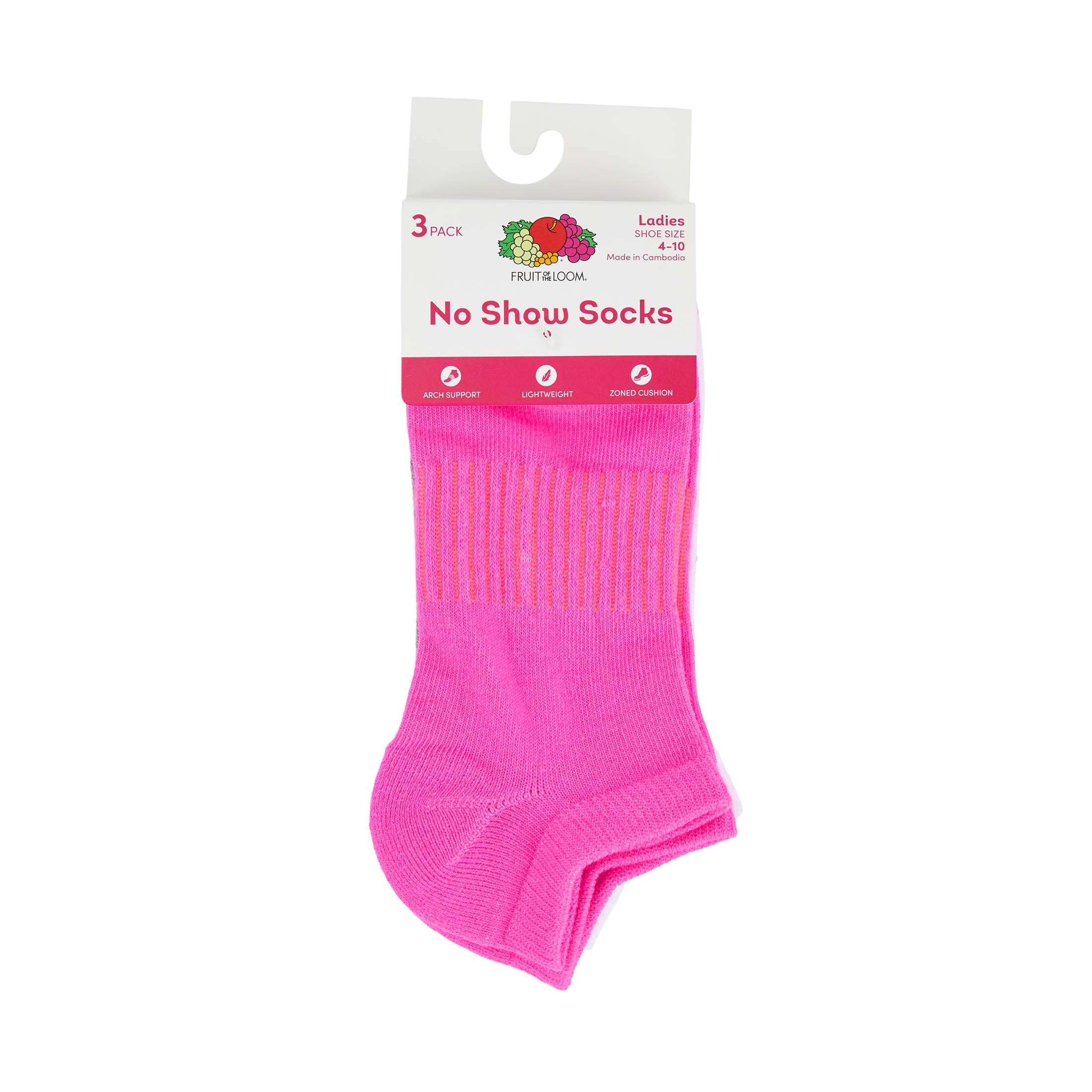 Fruit of the Loom Womens Value No-Show Socks, 3 Pack,Sock Sizes 4-10