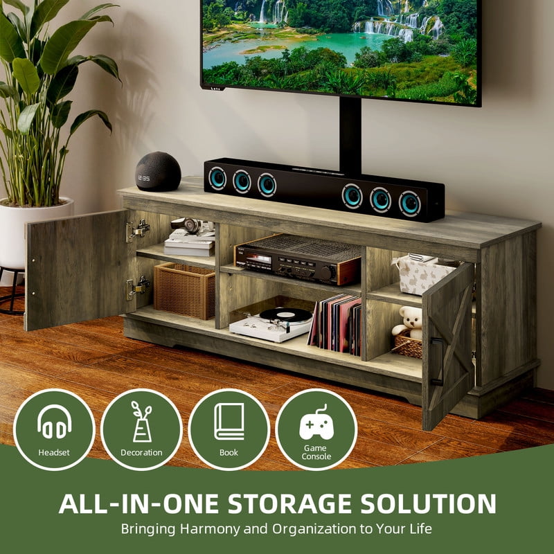 Uforic Farmhouse TV Stand with Mount for 60/65/70 inch TVs, Entertainment Center, Height Adjustable, Rustic Oak