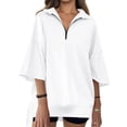 thumbnail image 3 of 3/4 Sleeve Solid Color Women Casual Loose Half Zipper Oversize Sweatshirt Hoodies, 3 of 7