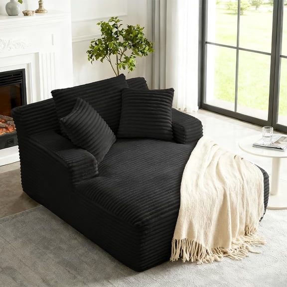 Oversized Chaise Lounge Chair Indoor, 78.7" Extra Deep Boneless Corduroy Lounge Couch Bed with 2 Pillows, Single Seat Reading Chairs for Living Room,Bedroom,Apartment,No Assembly Required