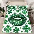 thumbnail image 2 of Feelyou Spring Lucky Shamrock Queen Sheet Sets, Green Fashion Lips Bed Set, 4-Piece, 2 of 7