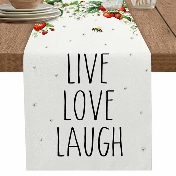 nqOlkjepod Strawberry Table Runner 36 Inches Long Farmhouse Dress Scarves, Summer Fruits Bee Floral Botanical Dining Tablerunner for Coffee Table/Kitchen Island/Party Décor, Small 13" x 36"