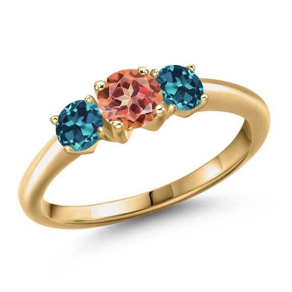 Gem Stone King 18K Yellow Gold Plated Silver Ecstasy Mystic Topaz and London Blue Topaz Engagement Ring for Women | 1.66 Cttw | Round 5MM | Gemstone November Birthstone | Size 9