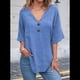 thumbnail image 2 of Camiseta de y Algodón para Mujer, con Doble Botón Frontal, Informal, Abierta, Azul Real, XXXL, 2 of 3