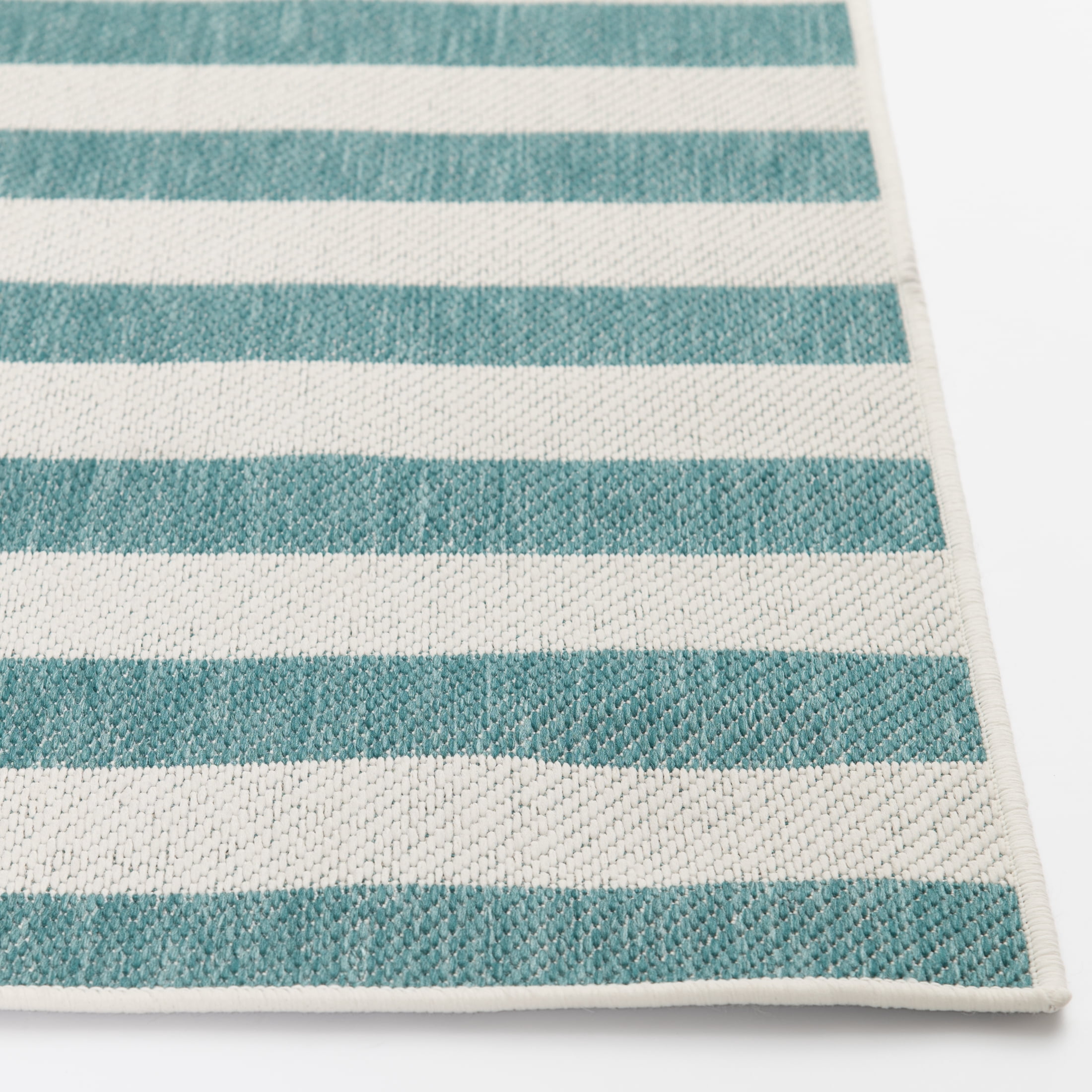 Mainstays Teal and White Striped Southwest Cabana Woven Outdoor Rug, 5' x 7'
