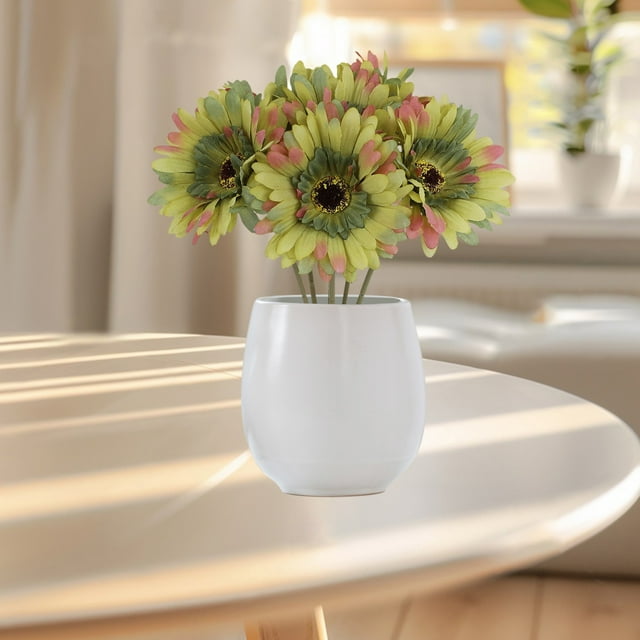 Set de flores de seda de crisantemo artificial 6 piezas | Ramos decorativos realistas de 10,23 pulgadas | Blanco Naranja Azul Vino Verde Rosa Amarillo | Centro de mesa para bodas en la cocina en