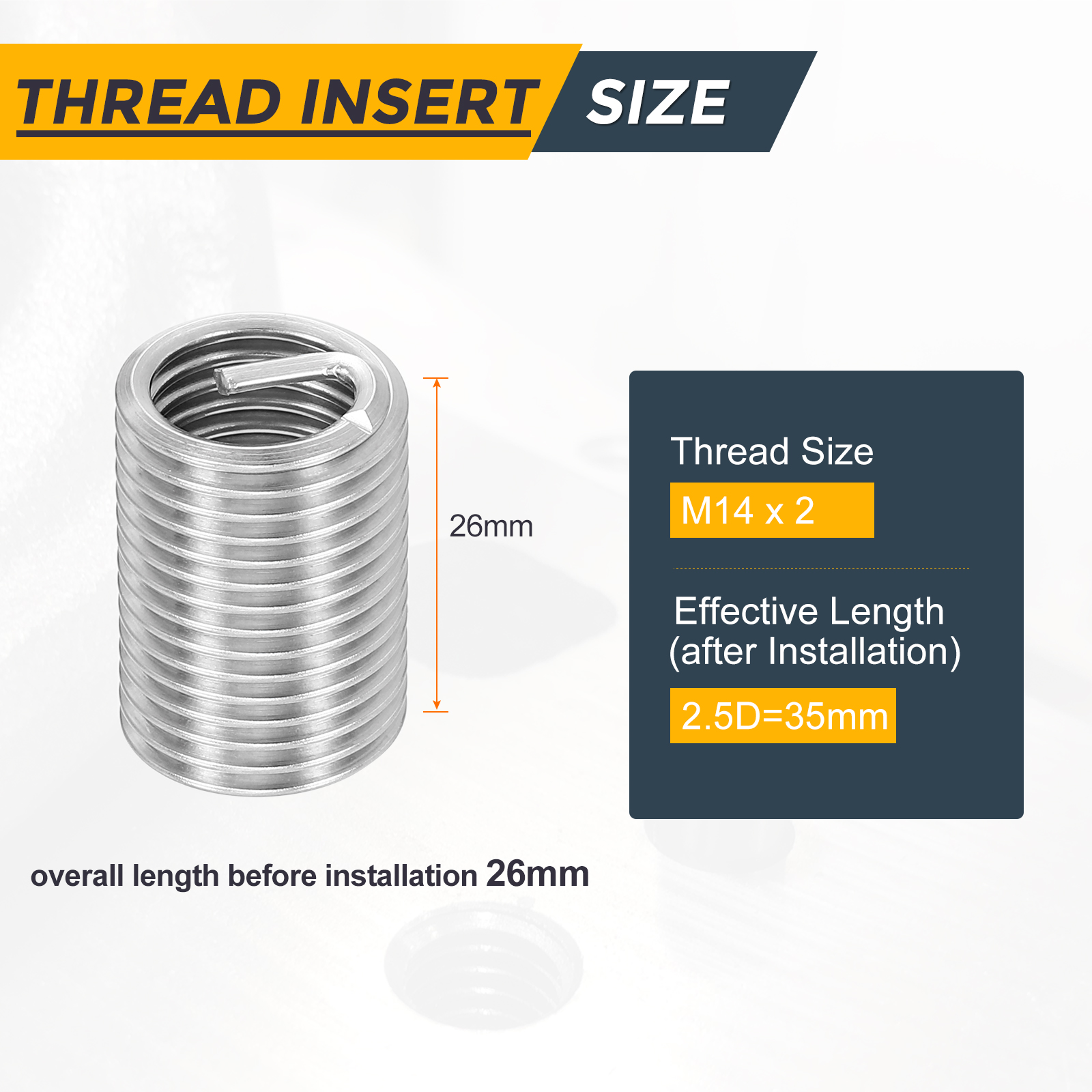 Uxcell 20pcs Wire Thread Inserts M14 x 2 x 2.5D Metric Helical Threaded Sleeve