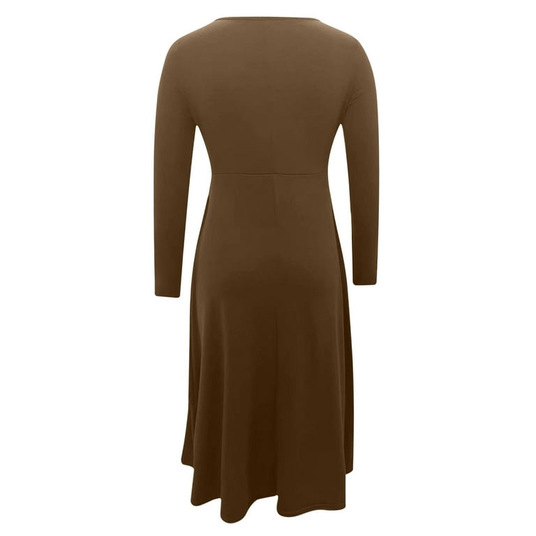 safuny Women's Tea Length A Line Dress Solid Heart Shape Button Winter  Vacation 3/4 Sleeves Autumn Dress Scoop Neck Fashion Pleated Tiered Elegant  Brown S - Walmart.com