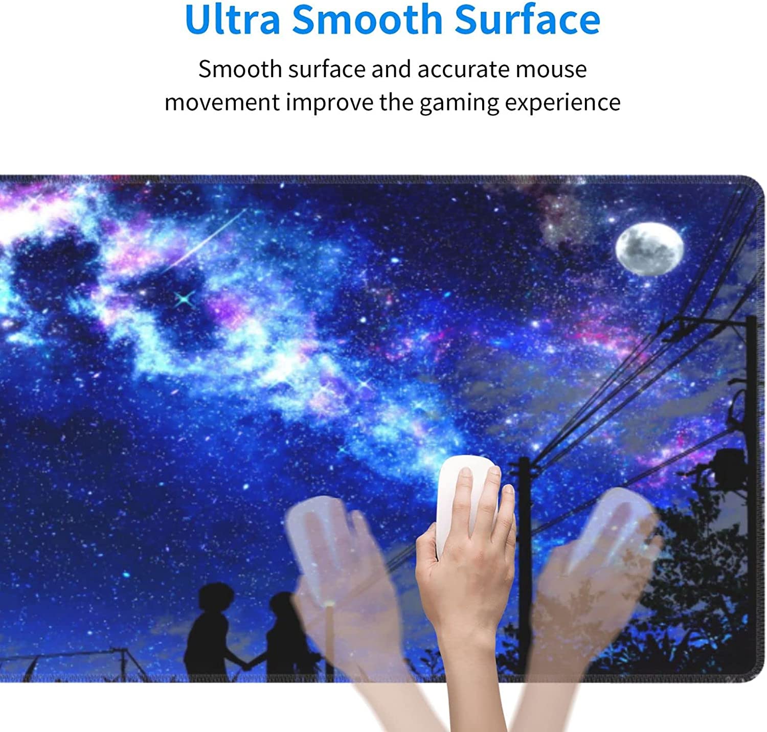 Large Mouse Pad, Purple Starry Sky -Functional Desk Pad with Stitched Edges, XXL Mouse Pad Large (31.5x11.8 Inch) w/ Brilliant Design, Desk Mat Keyboard Pad Non Slip Base Gaming Mousepad