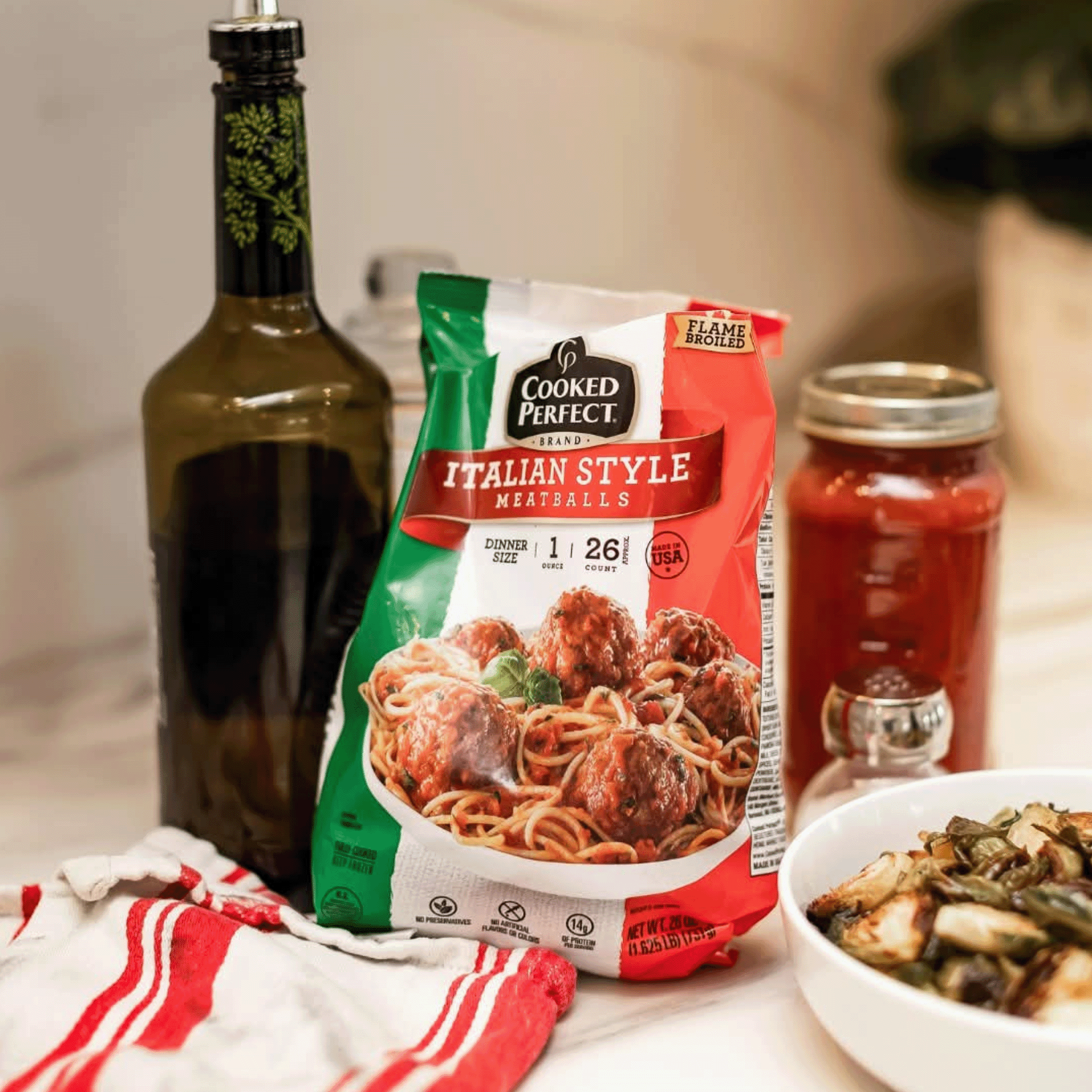 (2 pack) Cooked Perfect Frozen Italian Style Meatballs Fully Cooked 80% Lean/20% Fat 26 oz Frozen Plastic Bag