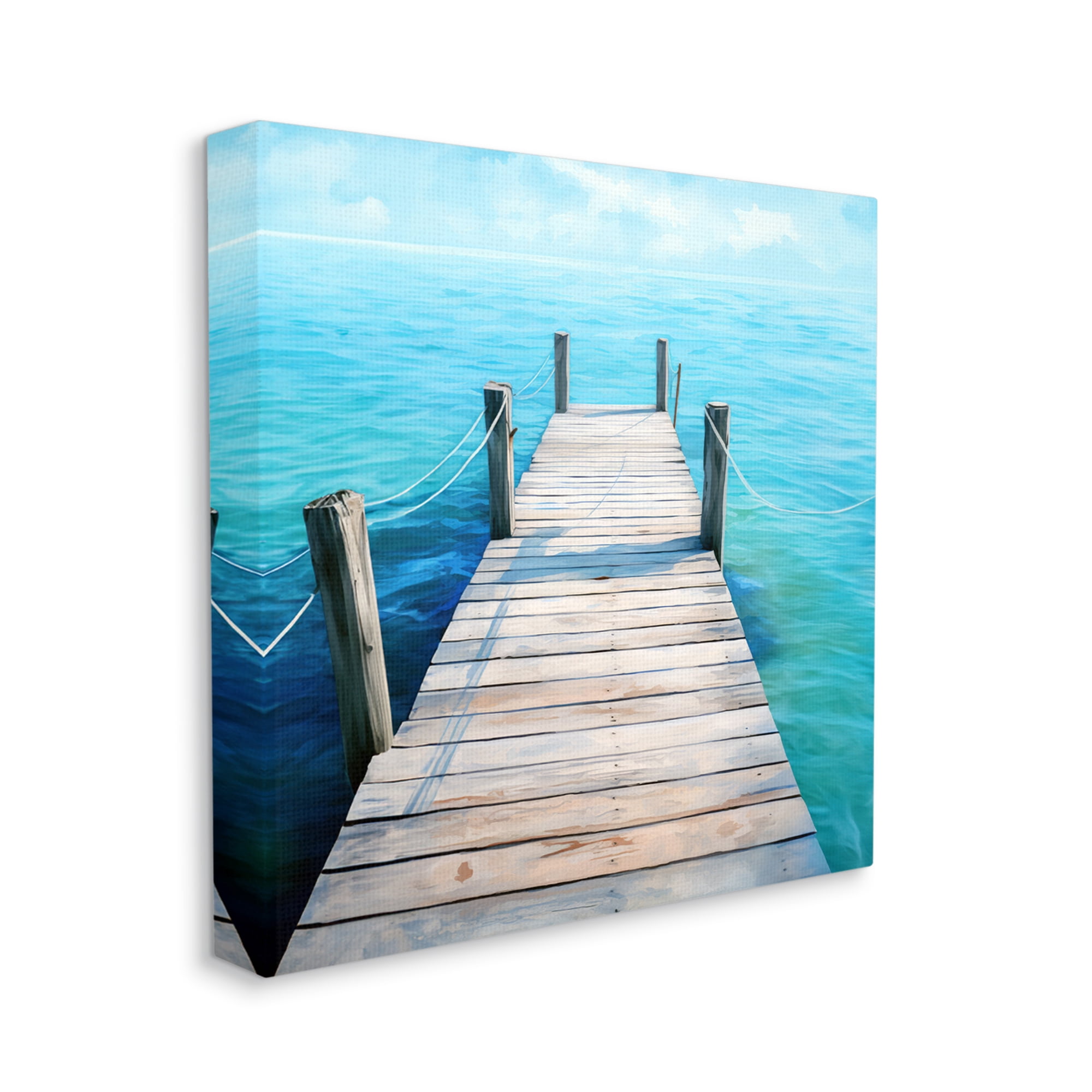 Stupell Industries Coastal Dock Landscape Landscape Painting Gallery Wrapped Canvas Art Print Wall Art, 24 x 24