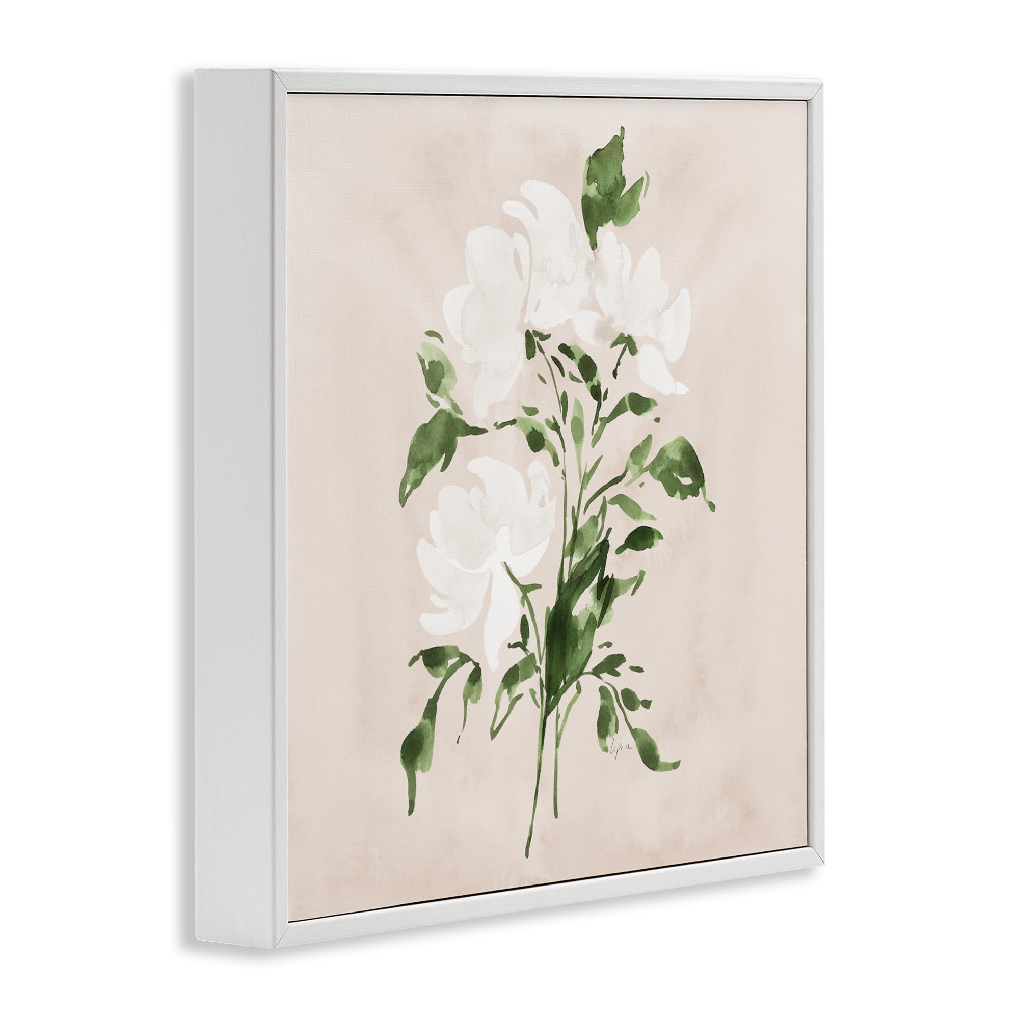 Stupell Industries White On Tan Blossom White Framed Giclee Art, design by Lucille Price
