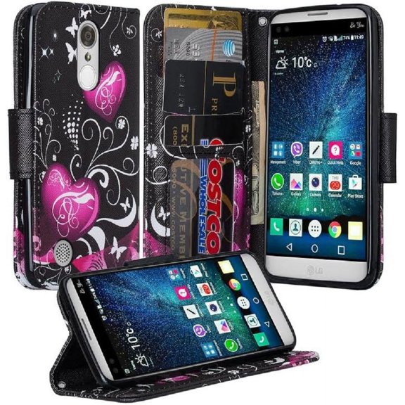 LG LV3/Aristo MS210/K8 (2017)/LG Rebel 3/Rebel 2/Fortune/Risio 2 Case, SOGA [Pocketbook Series] PU Leather Magnetic Flip Design Wallet Case - Pink Butterfly