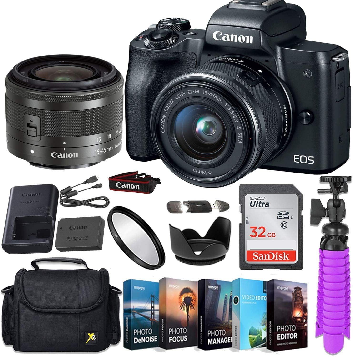 syndroom binden Bibliografie Canon EOS M50 Mirrorless Camera Kit w/EF-M15-45mm and 4K Video - Black -  Walmart.com