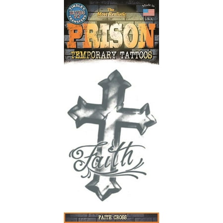 Tinsley Transfers Faith Cross Prison Temporary Tattoo FX, Black (Best Black And White Sleeve Tattoos)