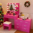 thumbnail image 4 of Ktaxon Makeup Vanity with 9 Drawers&USB Charging Station, Vanity Desk with 3 Color Light, Vanity Table Set w/ 9 Drawer Dresser, Pink, 4 of 8