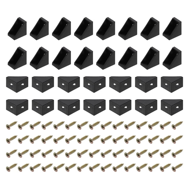 Uxcell 120 Paquete de Soportes de Esquina Plásticos de 90 Grados, 20x15.2x20mm Soportes en Ángulo para Estantes, Soporte en Forma de L con Tornillos para Armarios, Alacenas (Negro)