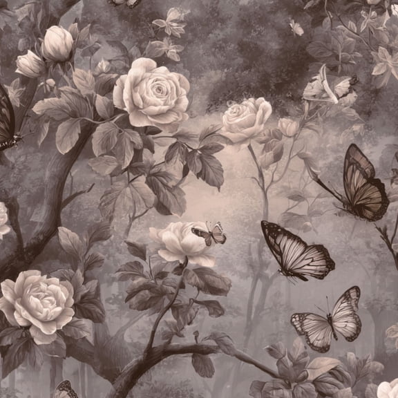 Peel and Stick Wallpaper Delicate Storybook Style Rose Garden Graphite Ivory 23.6in x 9.8ft Self Adhesive Boho Botanical Wall Paper Removable Floral Contact Paper for Cabinets Wall Decor, Grey