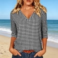 thumbnail image 2 of VBVC Women's Gingham 3/4 Sleeve V-Neck Top , Ladies' Lightweight Work Office Blouse , Plaid Summer Shirts For Women,Black,S-2XL, 2 of 8