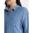 thumbnail image 4 of Time and Tru Women's Double Cloth Cotton Shirt with Long Sleeves, Sizes XS-XXXL, 4 of 5