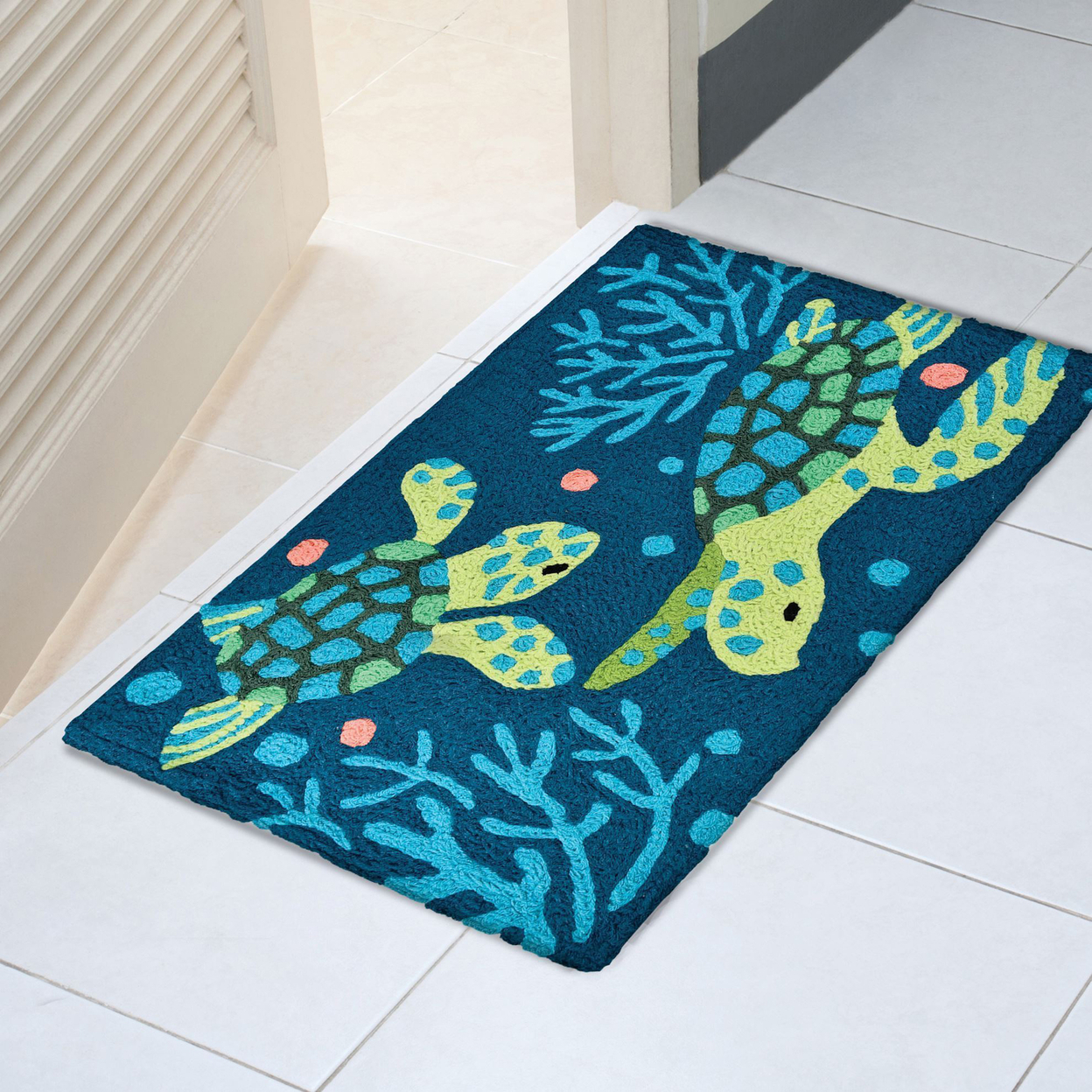 Deep Blue Sea Turtles Jellybean Accent Washable Rug 20
