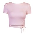 thumbnail image 3 of Puntoco Moda Casual Mujer Manga corta Sólido O-cuello tops Señoras Camiseta corta Camiseta Puntoco Puntoco-4954, 3 of 4