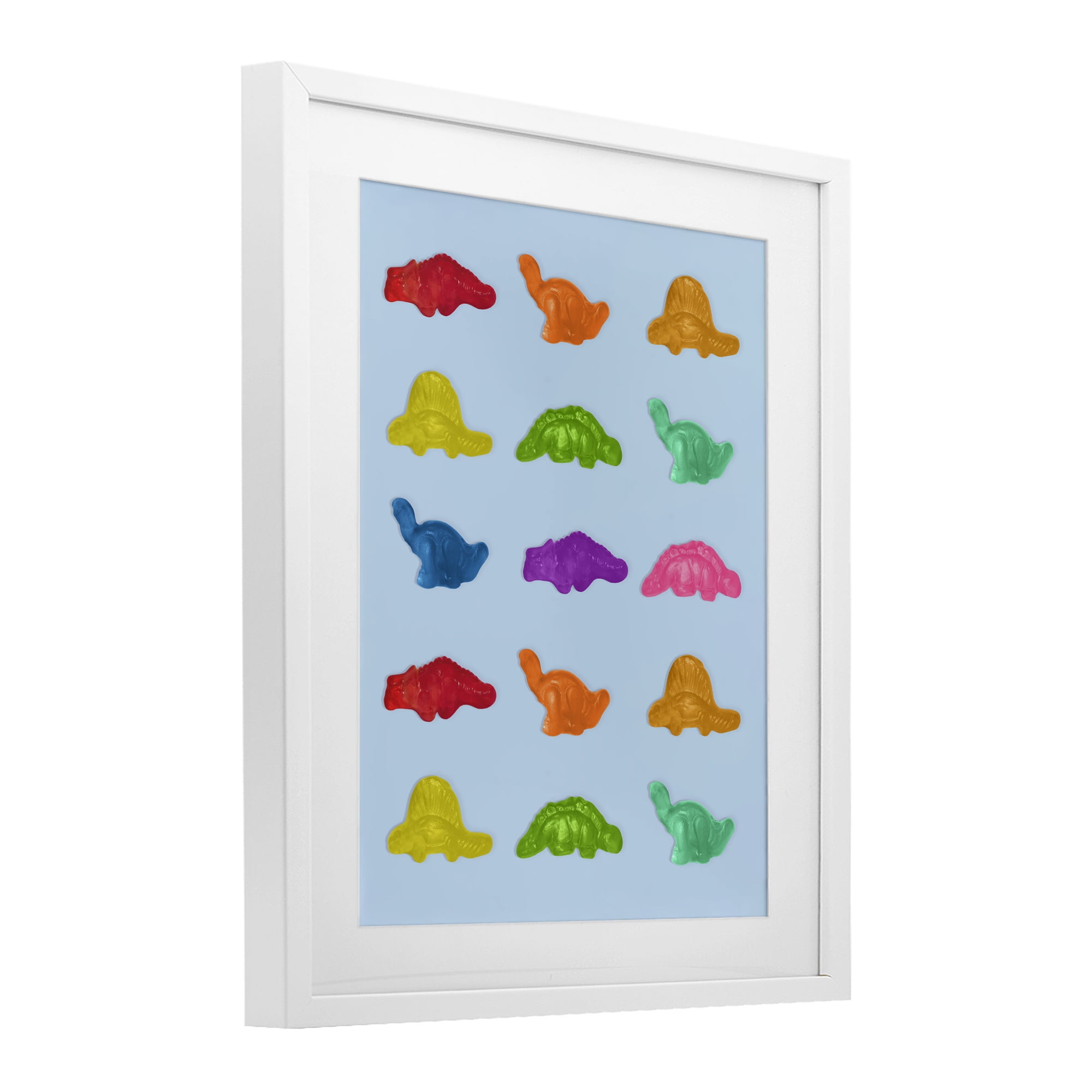 Stupell Industries Colorful Dinosaur Candies White Framed Print Under Glass, design by LISH Creative
