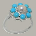 thumbnail image 2 of LBG British Made Solid 10k White Gold Cultured Pearl & Turquoise Womens Anniversary Ring - 33 size options - Size 12, 2 of 6