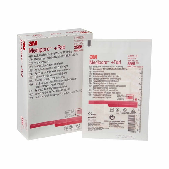 3M Medipore Soft Cloth Adhesive Wound Dressing, 3.5" x 4", 50 Count