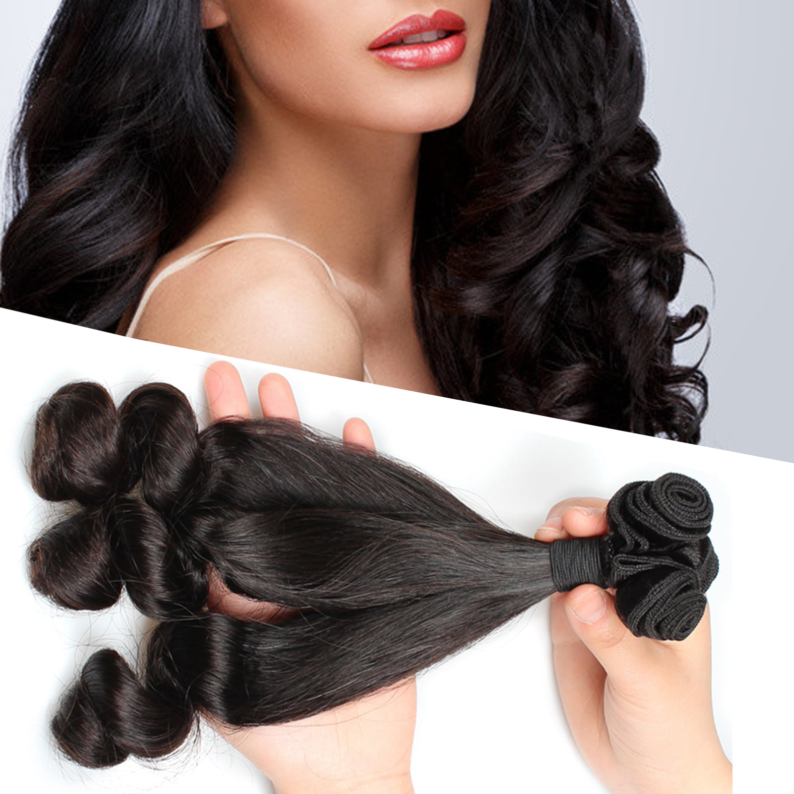 suidie Hair Extensions Exquisite Long-lasting Soft Black Brazilian Bouncy  Curly Virgin Hair Bundle for Party 