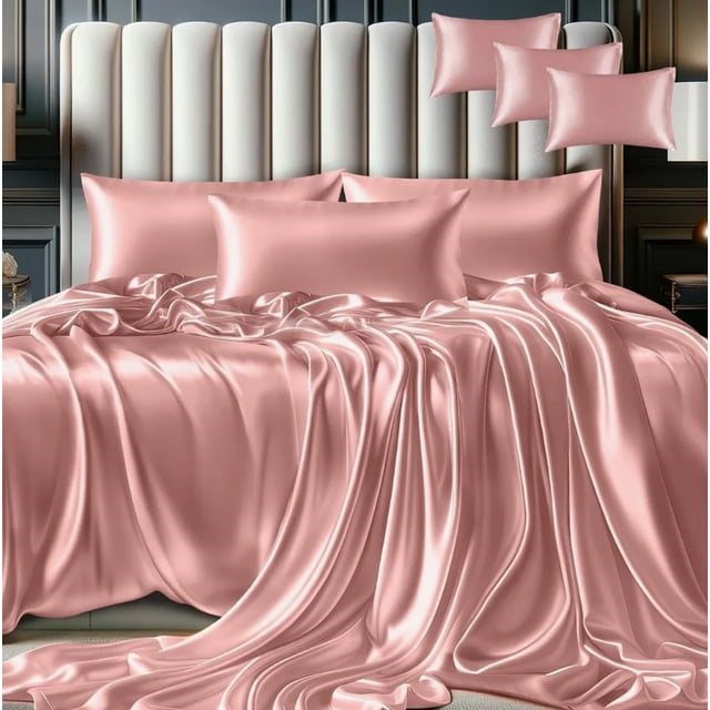 Juego De Sábanas Matrimonial De Satín Lujosas Modelo Rosa