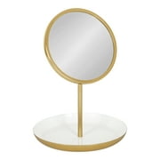 Kate and Laurel Laranya Modern Decorative Table Mirror, 11 x 15, White and Gold, Glamorous Freestanding Tabletop Mirror with Robust Metal Tray for Makeup and Jewelry Storage and Display