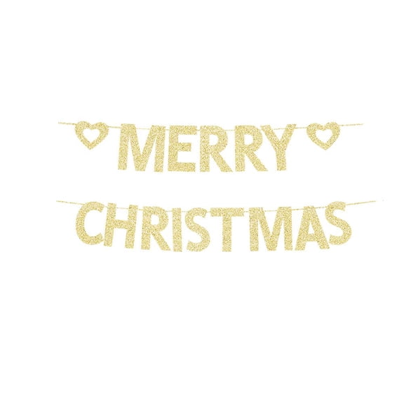 Merry Christmas Banner, Shinny Gold Gliter Paper Sign Decors for Christmas Party/Xmas eve