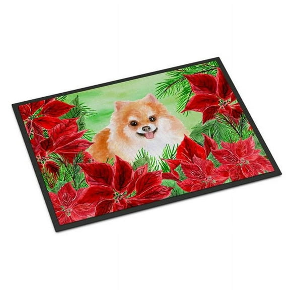 Pomeranian No 2 Poinsettas Indoor or Outdoor Mat, 24 x 36 in.
