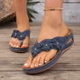 thumbnail image 2 of Women's Plus Size Wedge Sandals Casual Floral Thong Flip Flops Slippers for Spring and Summer, Dark Blue, 2 of 10