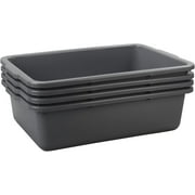 Large Plastic Bus Boxes, Gray Commercial Plastic Tubs, 32 L, 4-Pack
