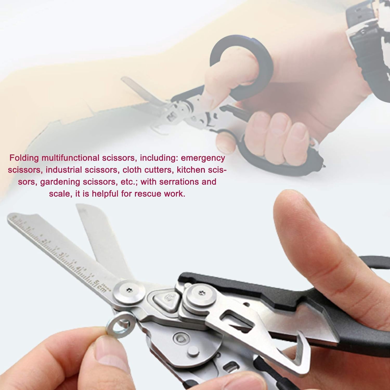 6 in 1 Emergency Response Shears, 6 Functions Scissors with Strap Cutter and Glass Breaker, Portable Pocket Multi Tool with Utility Holster (Square)