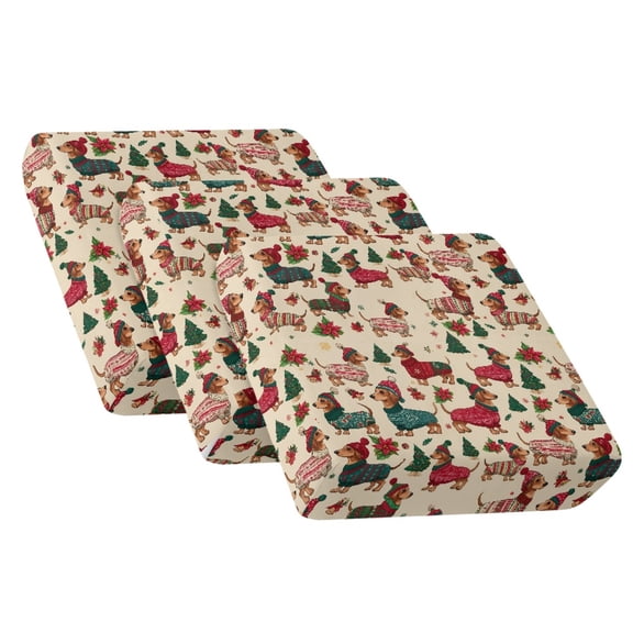 TSOVTHRID Christmas Dachshund Dog Poinsettia Print Couch Cushion Covers Washable Sofa Seat Furniture Protector Non Slip Couch Covers Cushion Cover with Elastic Strap for Christmas Decor, 24x24 Inch