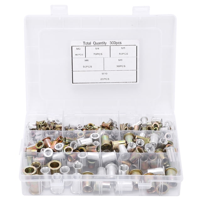 Jeu d'Écrous de Rivet, 300pcs Écrous de Rivet en Surface Galvanisé Écrous de Rivet Encastrés Écrous de Rivet