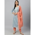 thumbnail image 3 of Janasya Indian Women's Grey Poly Silk Floral Embroidery Kurta with Pant and Dupatta, 3 of 10