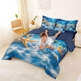 thumbnail image 4 of Manfei Underwater Starfish Seashell Pearl Bedding Comforter Set for Kids Boys and Girls, Coastal Ocean Print Queen Bedding Sets, Navy Reversible 7-Piece, 4 of 6